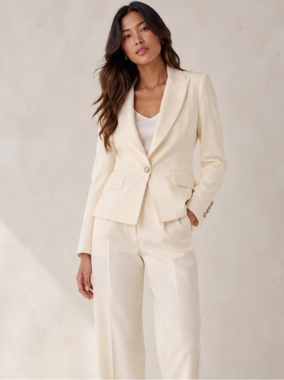 Veronica Beard Women's 12 Ivory Linen Blend Blazer Silver Crest Buttons Luxury